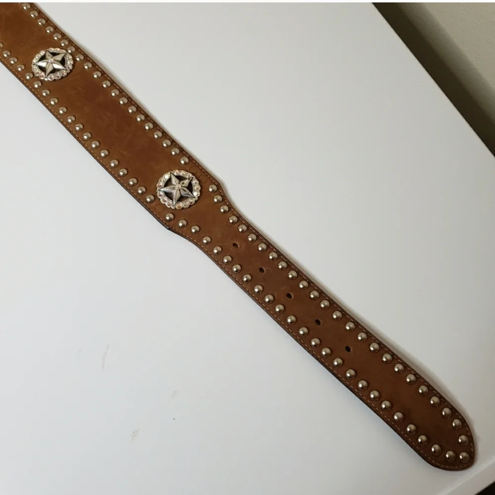 Tony Lama Texas Ranger Star Buckle Leather Western Belt Beaded size 38